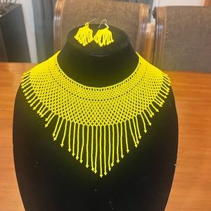 Yellow beaded choker with matching earrings